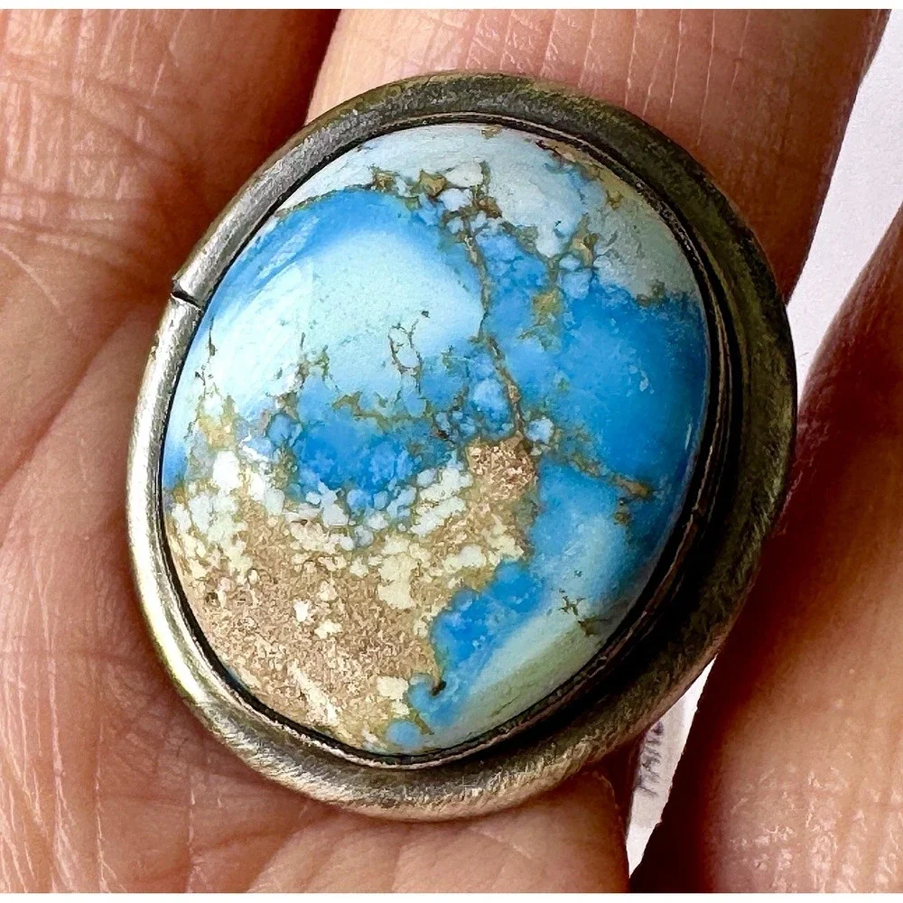 Navajo Golden Hills‎ Ring Blue Turquoise Sz 7 Adj Signed Skeets Sterling Native